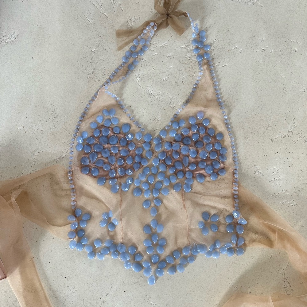 Ema Savahl Sheer Top with Blue Embellishments